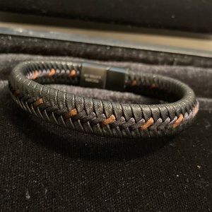 TOCARA. MICKAEL Leather Silk cord & Stainless Steel Black finish. 8.5” bracelet